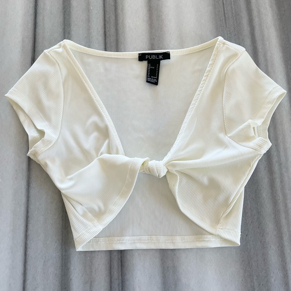 White Twist Front Crop Top S New - Picture 1 of 5
